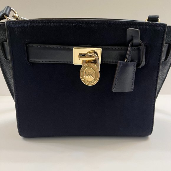 Michael Kors - Navy Leather & Faux Fur - Vintage Small Satchel / Crossbody Bag - Picture 7 of 11